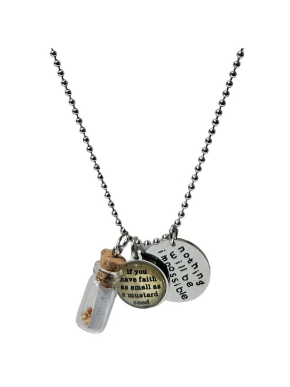Faith Necklace Inspirational Charms Mustard Seed Vial Religious Fashion Jewelry